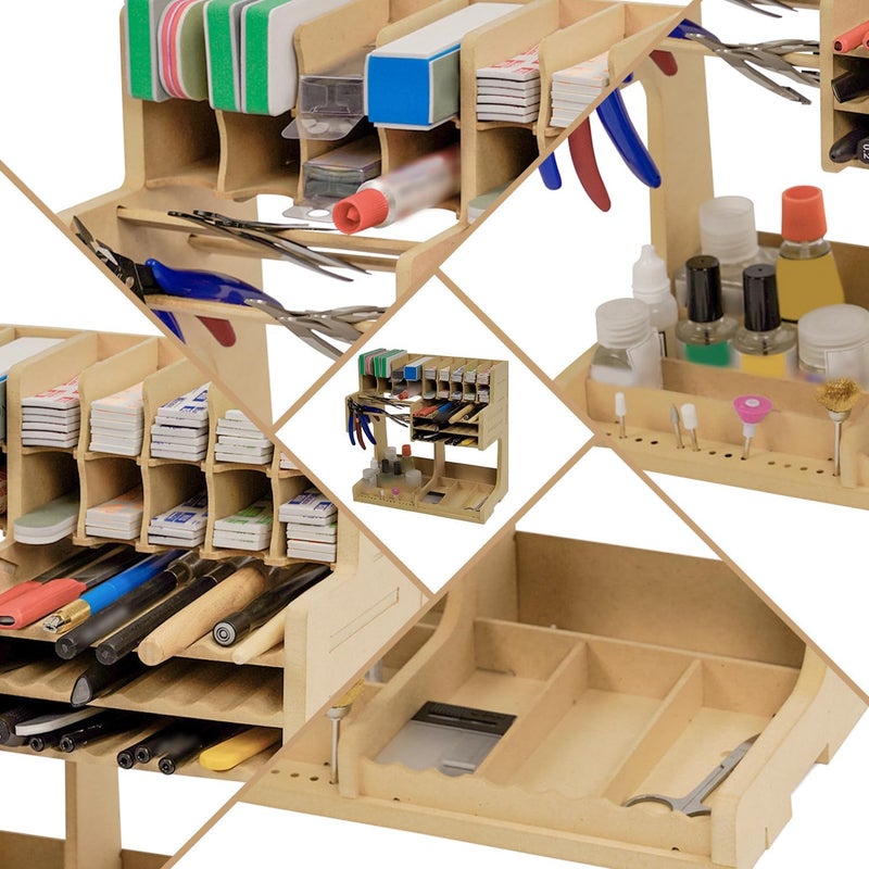 Bucasso Wooden Model Kit Organizer Rack with MDF Material, Paint Rack, Screwdriver/Brush Holder, For Tamiya Paints and Tools, GK1 - Image 2